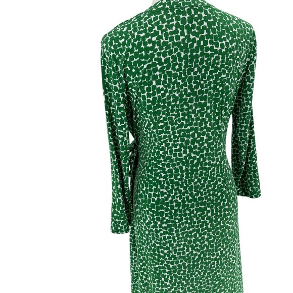 BCBG Max Azria Green White Wrap Dress Size L, Long Sleeve Abstract Pattern - Picture 11 of 11